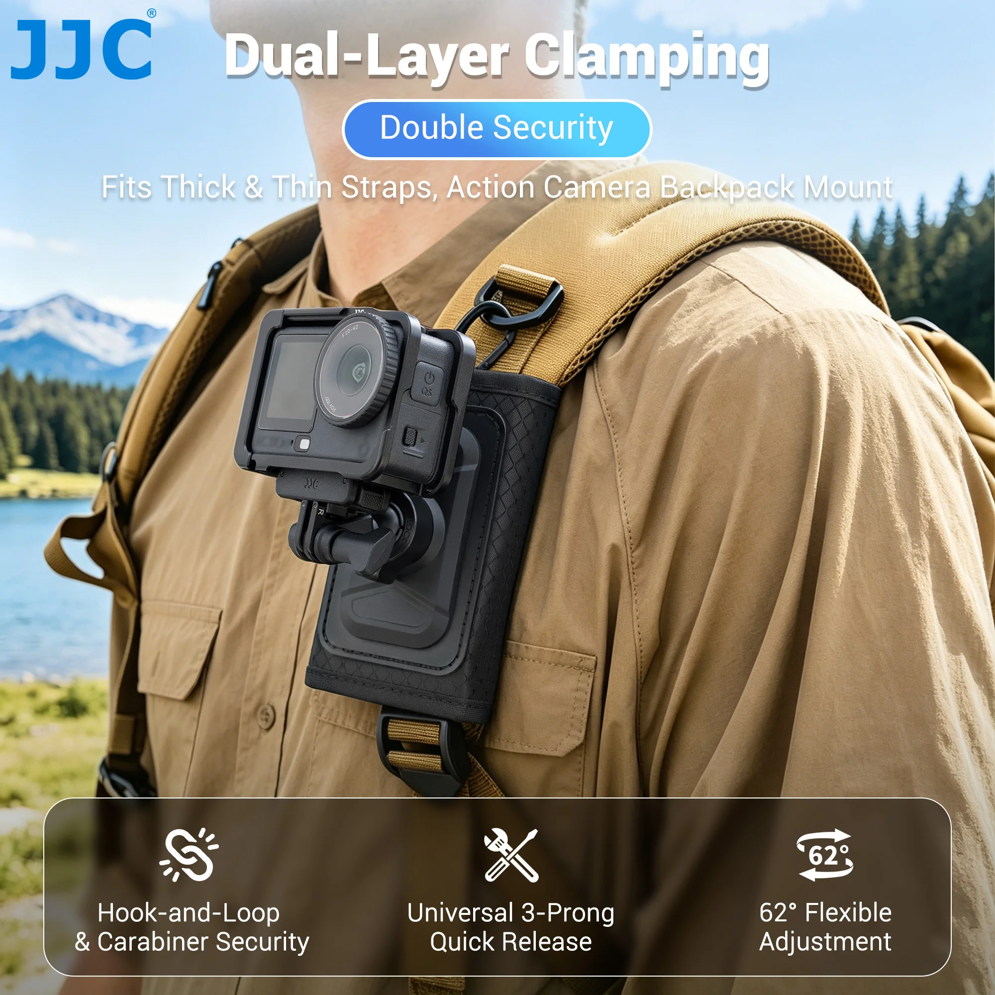 Фото Крепление JJC на плечевой ремень рюкзака для DJI Osmo Nano Action 6 5 Pro 4 Pocket 3 4 GoPro Hero 13 12 11 Insta360 X5 X4 X3 Ace Pro №1