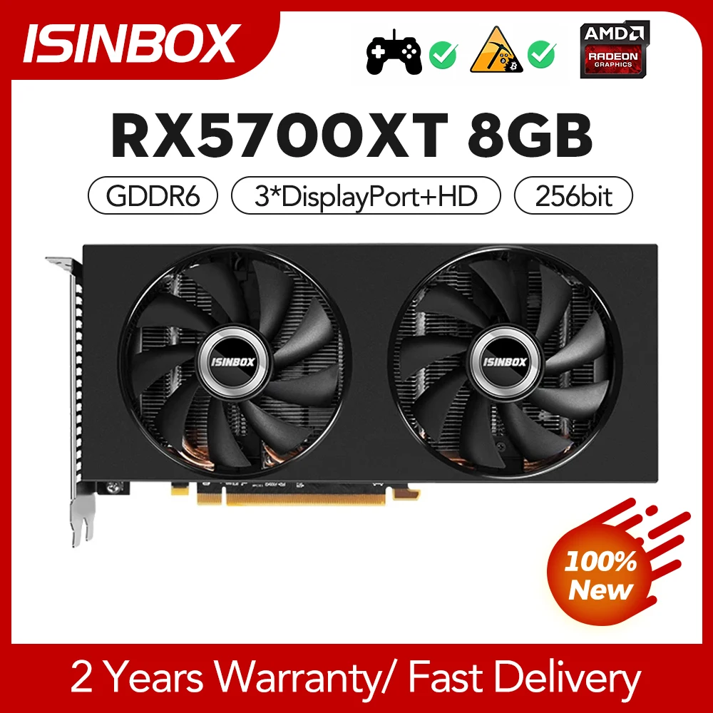 

Видеокарта ISINBOX RX 5700 XT, PCI-E 4,0 X16 8 Гб GDDR6 256Bit 3DP HD, видеокарты для AMD Radeon RX5700XT 8G Gaming Mining