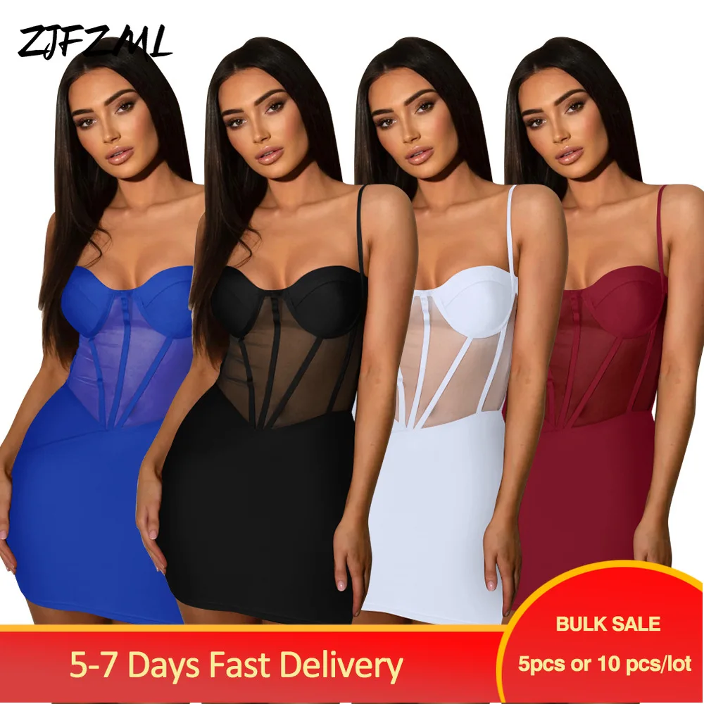 

Bulk Items Wholesale Lots Midnight Women Solid Party Club Dress Elegant Fashion Wrap Chest Camisole Mesh Perspective Robe Femme