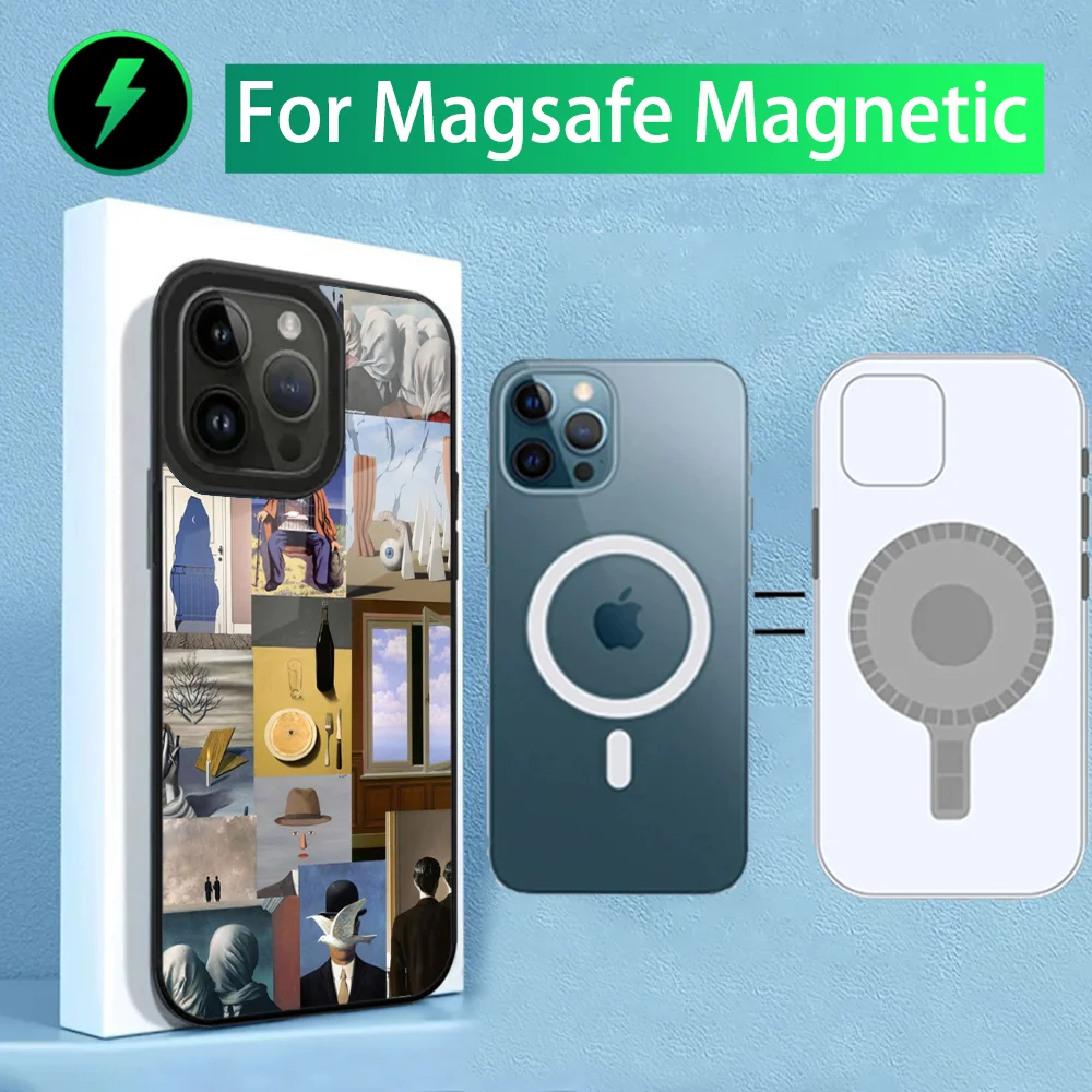 Эстетический чехол для телефона R-Rene Magritte Art iPhone 15 14 13 12 11 Plus Pro Max Mini Magsafe с магнитной