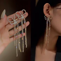 2022 inlaid rhinestone bow tassel earrings korean simple personality fashion long earrings women wedding jewelry birthday gift