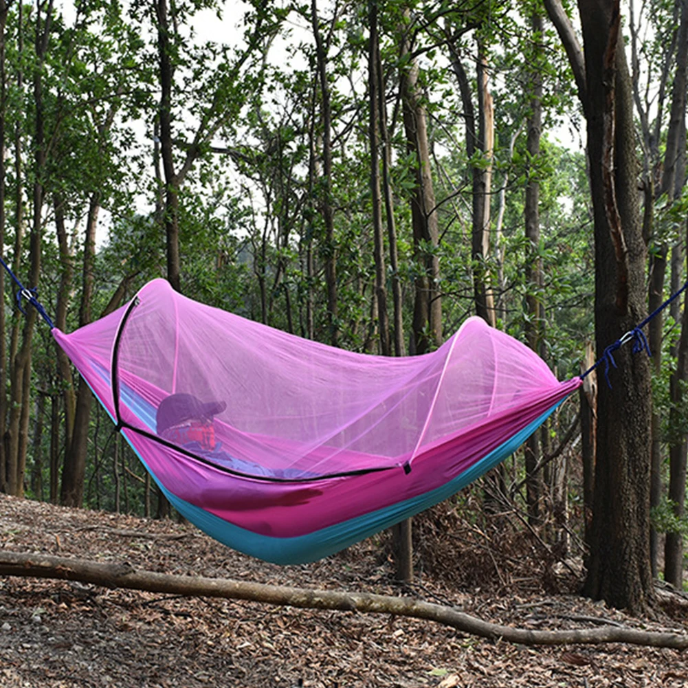 

Portable Nylon Camping Hammock Sleeping Bed Swing with Mosquito Net Carabiners Straps for Outdoor Travel Camping Supplies