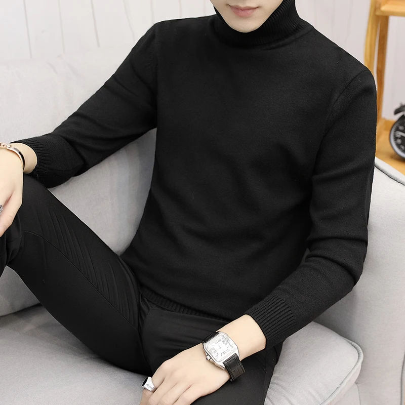 Men's Knitting Pullovers Rollneck Knitted Sweater Warm Men Slim Fit Mens Clothes