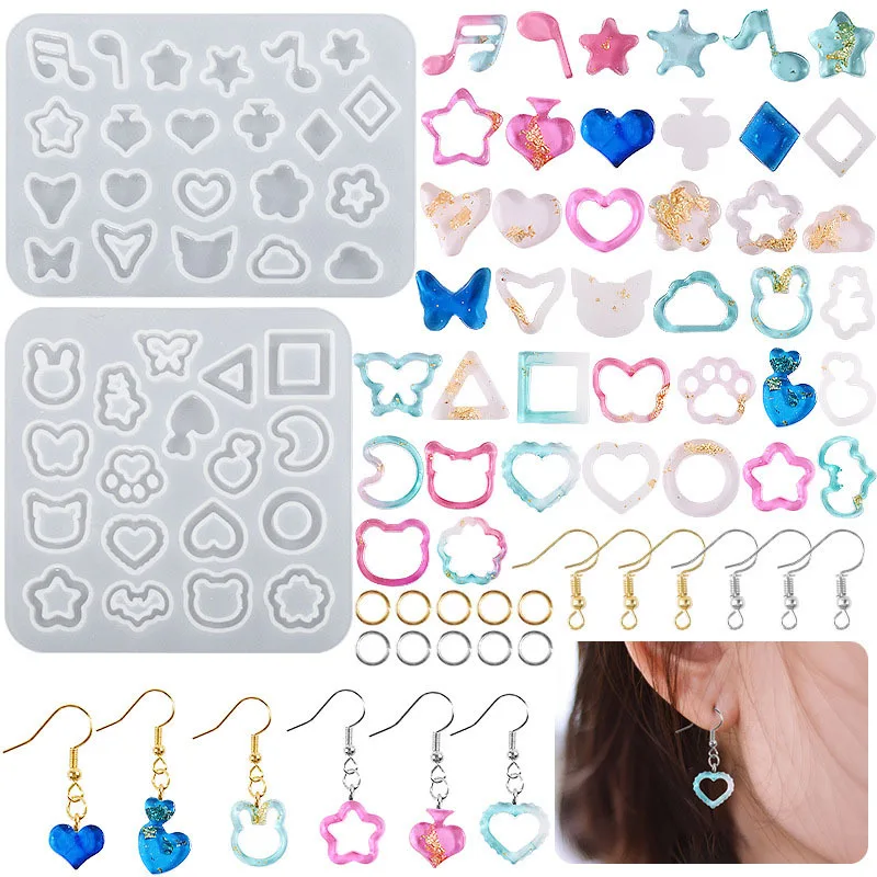 

DIY Crystal Epoxy Silicone Mold Moon Star Cat Rabbit Earrings Pendant Quicksand Keychains Jewelry Silicone Mold For Resin Making
