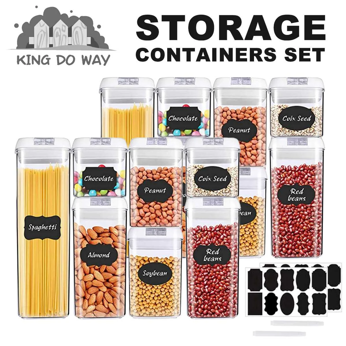 

7PCS Sets Food Storage Container Plastic Kitchen Refrigerator Noodle Box Multigrain Storage Tank Transparent Sealed Cans Contain