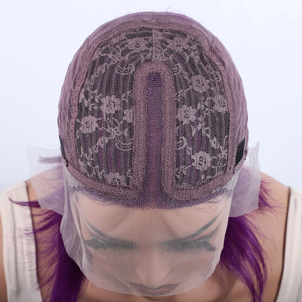 Хэллоуин Косплей Фиолетовые Волосы 13x5x1 Прозрачные Парики Человеческих Волос