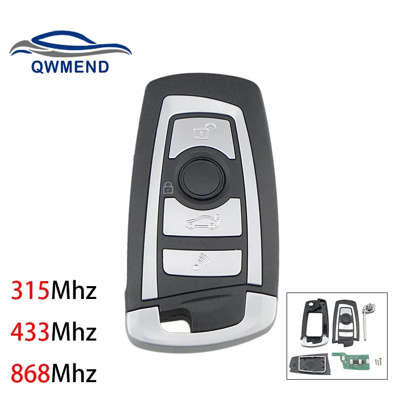 QWMEND Car Remote Key for BMW 1 3 5 6 Series X5 Flip Car Key 4 Buttons 315/433/868Mhz CAS2 System for BMW Keys