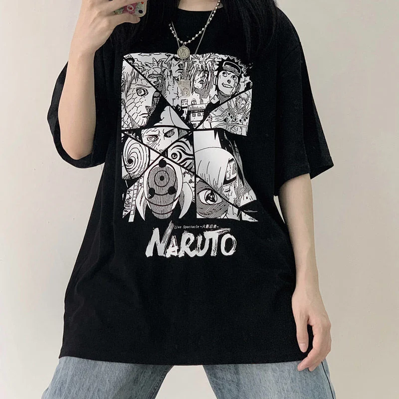 

Футболка с японским аниме и надписью «Narutoed» для женщин и мужчин, топ с коротким рукавом и мультипликационным принтом Какаси, в стиле хип-хоп,...