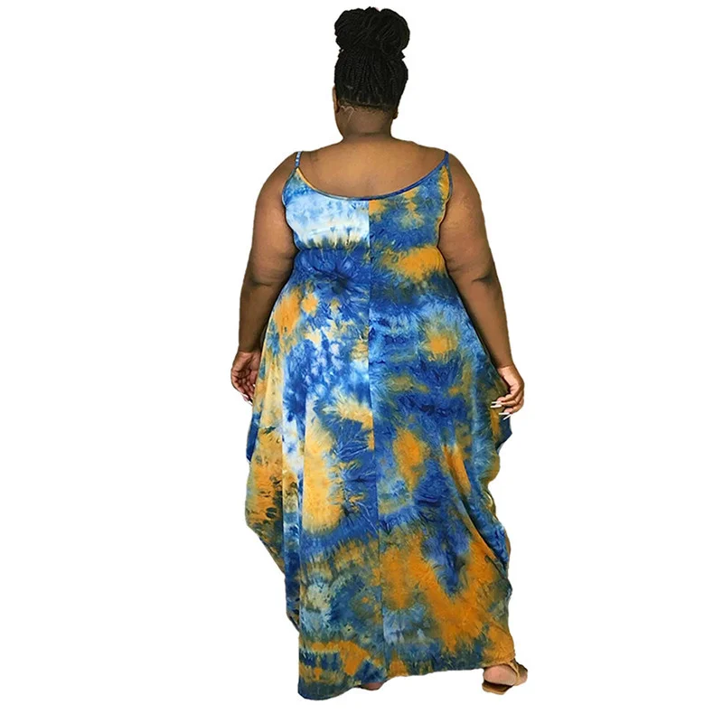 Plus Size Maxi Dress Women Clothing Wholesale Summer Sexy Tie Dye Loose Elegant Pockets Tank Dresses Streetwe 3xl 4xl 5xl 6xl