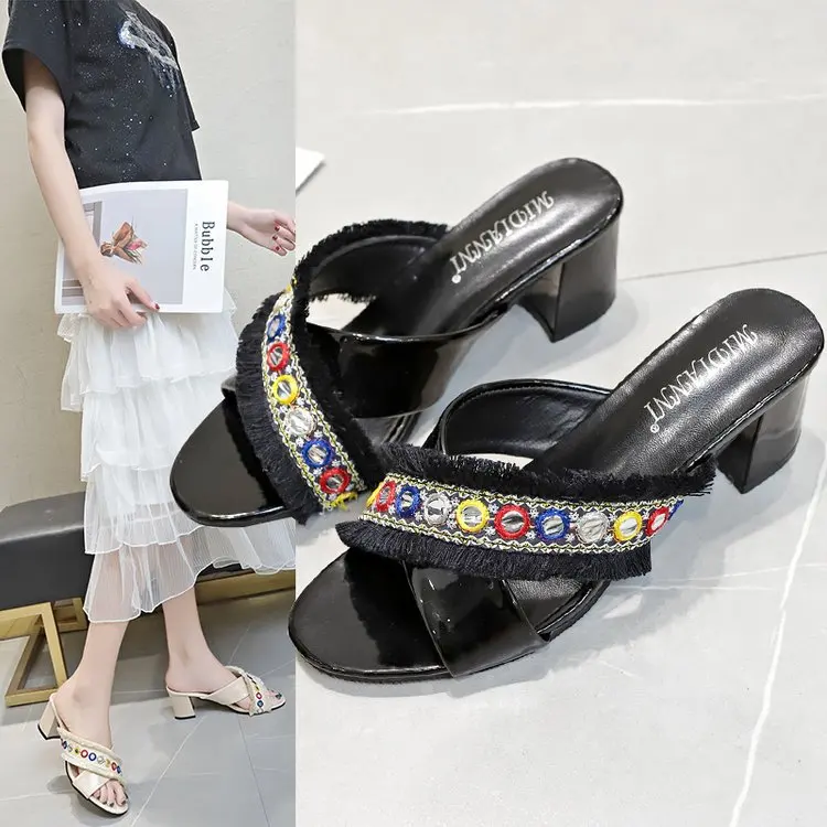 

Woman Sandals Shoes Slippers 2021 Summer Style Wedges Pumps High Heels Slip On Bling Fashion Gladiator Shoes Women