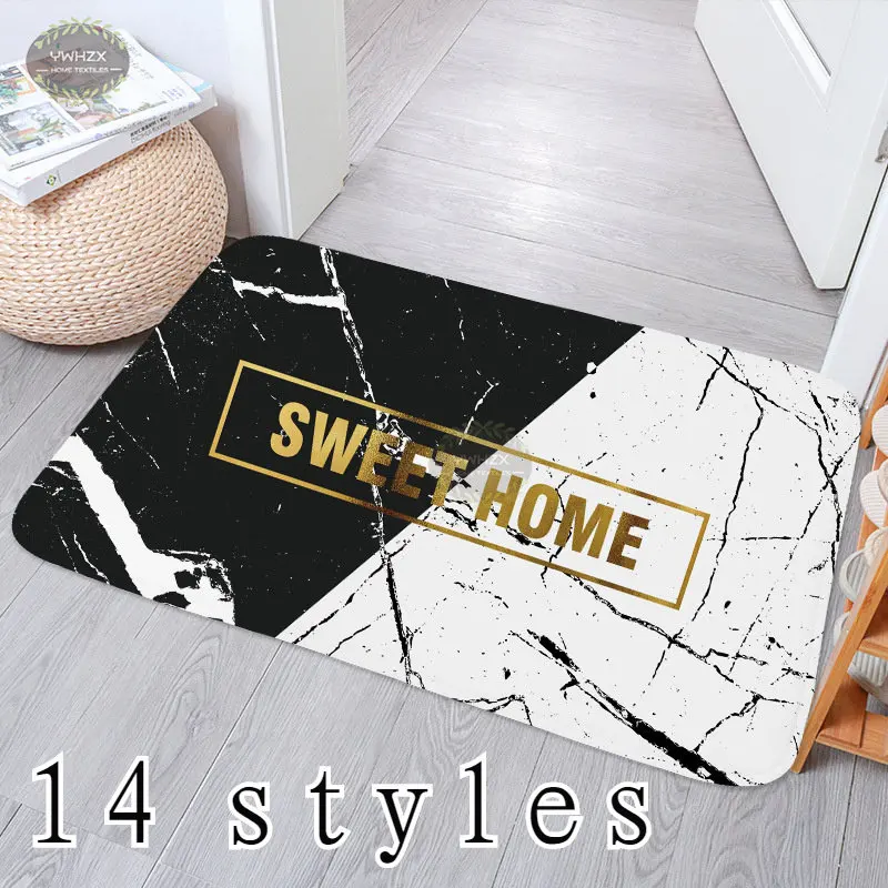 

Black White Mat Marble Pattern Bedroom Anti-Slip Coral Flannel Soft Rug Home Decor Kitchen Bath Entrance Comfortable Carpet