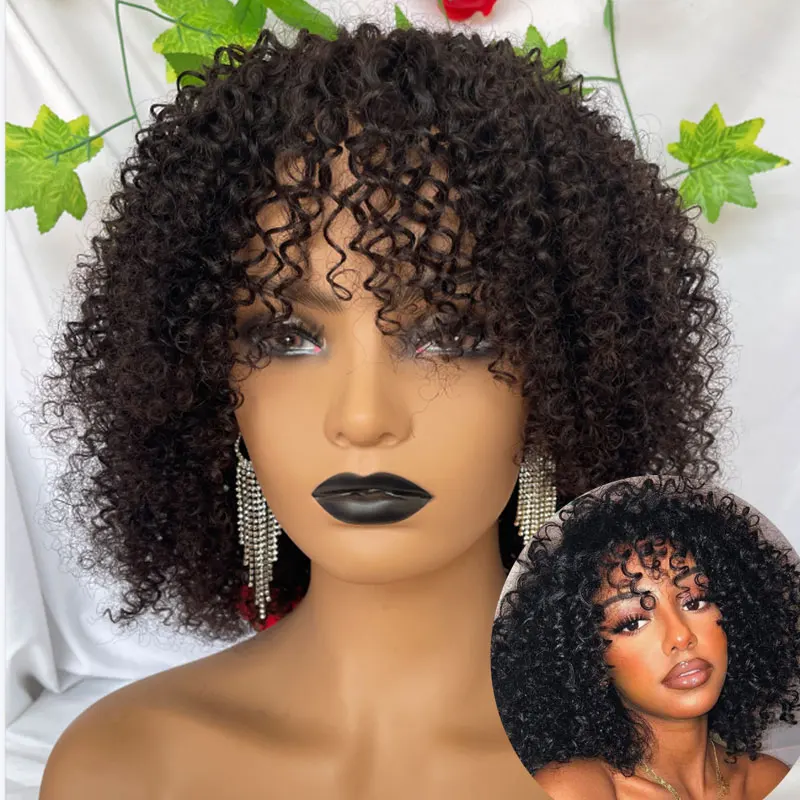 Human Hair Kinky Curly Glueless None Lace Front Human Hair Wigs for Black Women Brizilian Remy Hair Machine Made Wig 180%Density