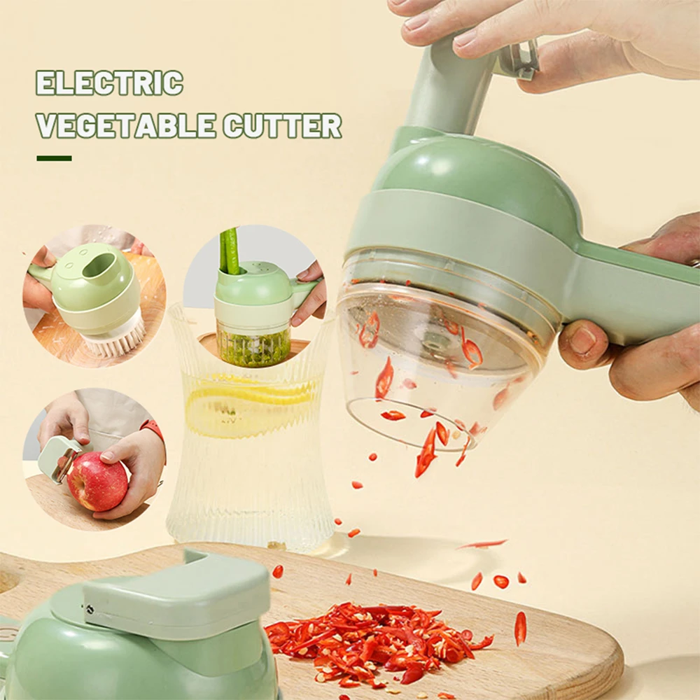 

4 in 1 Electric Fruit Vegetable Chopper Garlic Meat Grinder USB Charging Multifunction Food Crusher Slicer Ginger Masher Machine