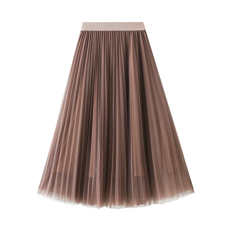 

Autumn and Winter 2022 New Elastic High Waist Slim Draping Mesh Pleated Skirt Women's Dress Medium Long Yarn Skirt Jupe Femme
