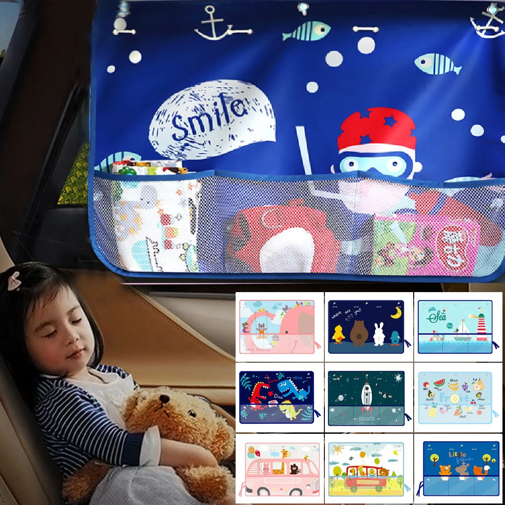 

Cute Cartoon Car Sunshade Window Curtain Cover with Mesh Pocket for Kids UV Protection Suction Cup Sun Shade for Car Sedan SUV