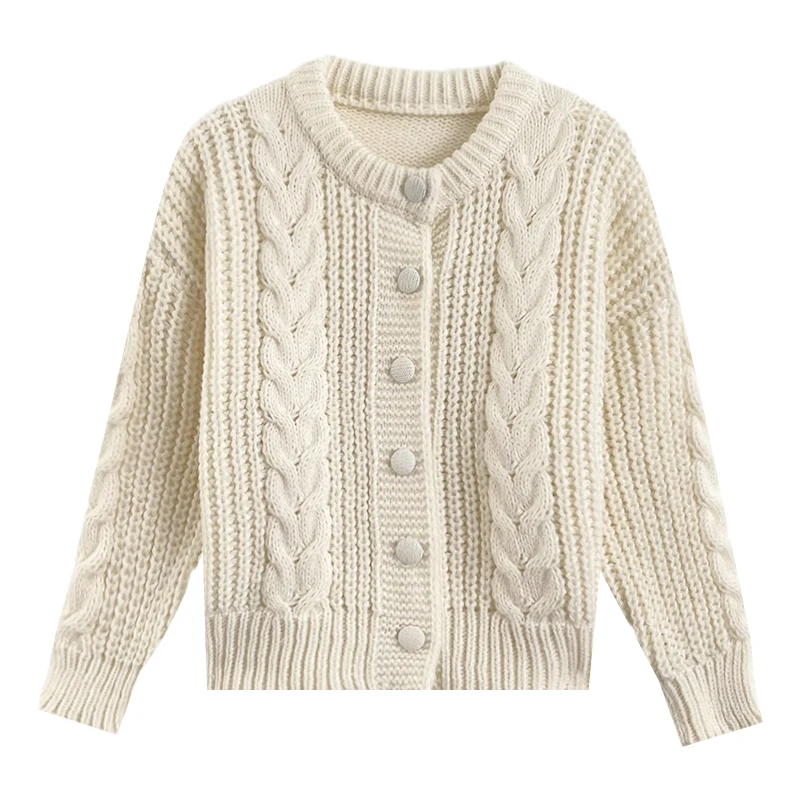 

Осенне-зимний белый свободный короткий вязаный свитер с узором