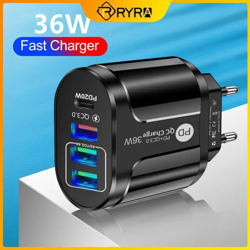 

RYRA 36W PD+QC 3.0 2.4A Fast Charging Mobile Phone Charger With PD Charging Head Wall Charger 4 Ports Charger Adapter Travel