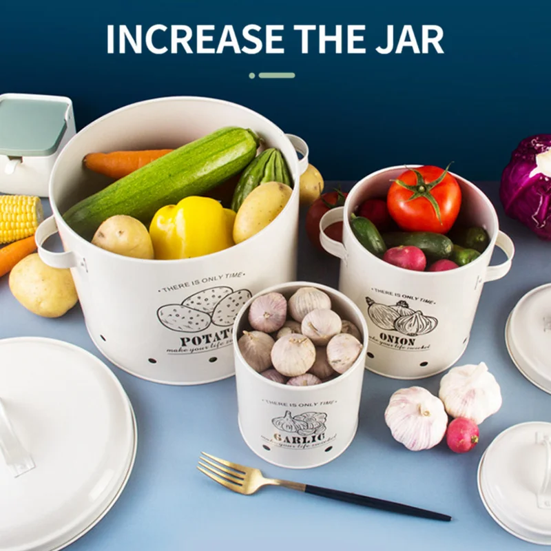 

3x Fresh Garlic Onion and Potato Storage Box Fruit Pot/Storage Box with 2 Handles Kitchen Food Container Buckets Rice Container