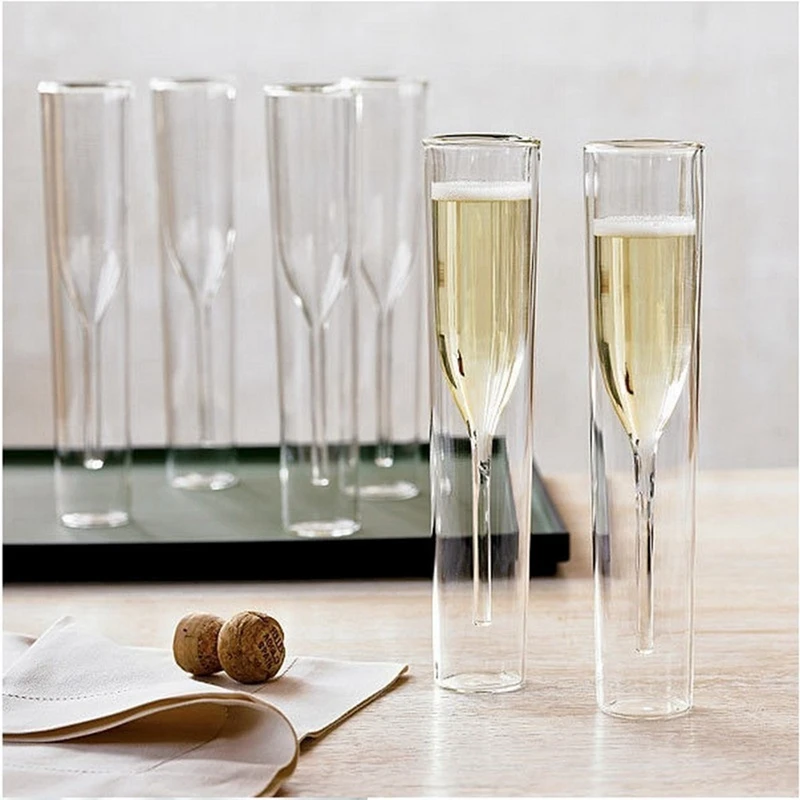 

Double Wall Glass Champagne Champagne Flutes Stemless Wine Glass Goblet Bubble Wine Tulip Cocktail Wedding Party Cup