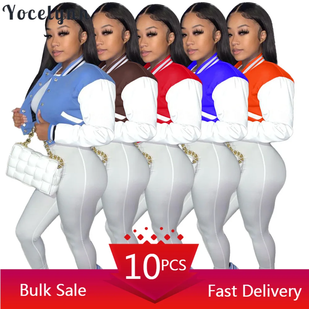 

Wholesale Items for Business XS-XXL Baseball Fashion Fall Jackets for Women Double Breasted Short Varsity Bomber Jacket Y2k