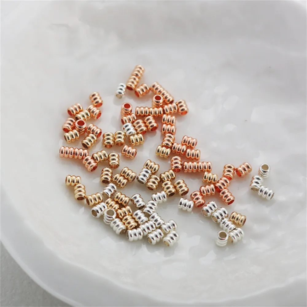 

2.5mm Spring Thread Small Barrel Ball 14K Gold Plated Spacer Beads for DIY Jewelry Making Components Bracelets Accessories