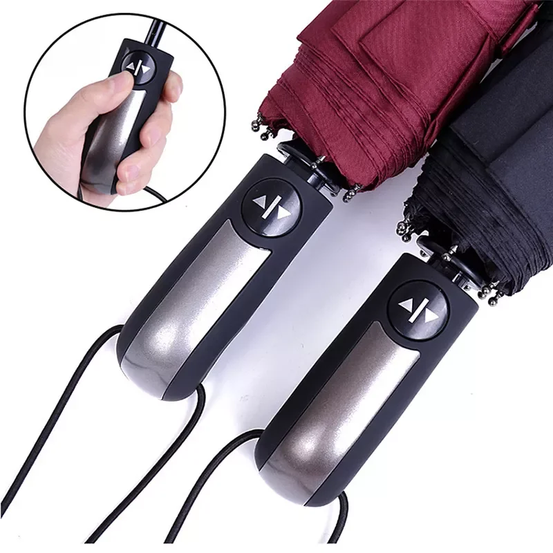 

2022New Resistant Fully-Automatic Three Folding Umbrella Ten Bone Auto Large Windproof Business Umbrella Rain Black Coating Para