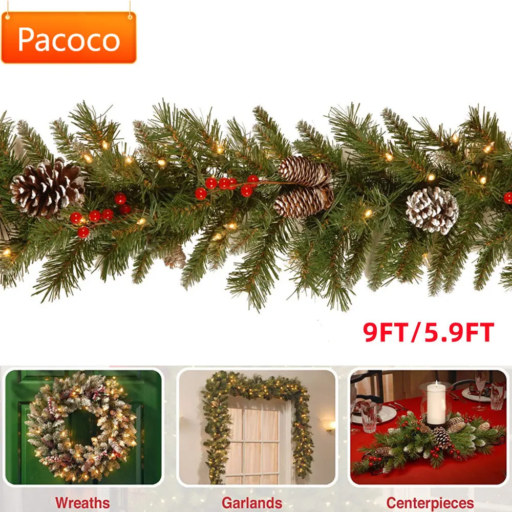 

Artificial Christmas Garland, Green, Frosted Berry, White Lights, Decorated with Pine Cones Christmas Collection, 9 Feet