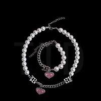 cute girl love pearl necklace for women pink pendants clavicle chain fashioned sweet heart shape bracelet asymmetric new jewelry