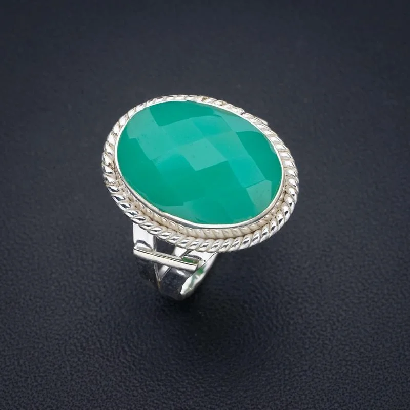 

Звездные войны, хризопраза, молотковая звезда ручной работы, серебряное кольцо 8,75 F1267