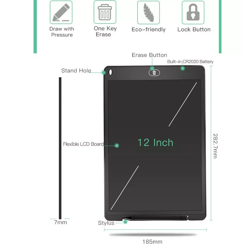 

12 inch Writing Drawing Board LCD Colorful Single Screen Tablet Digital Graphic Electronic Pad+Pen For Learn Paiting