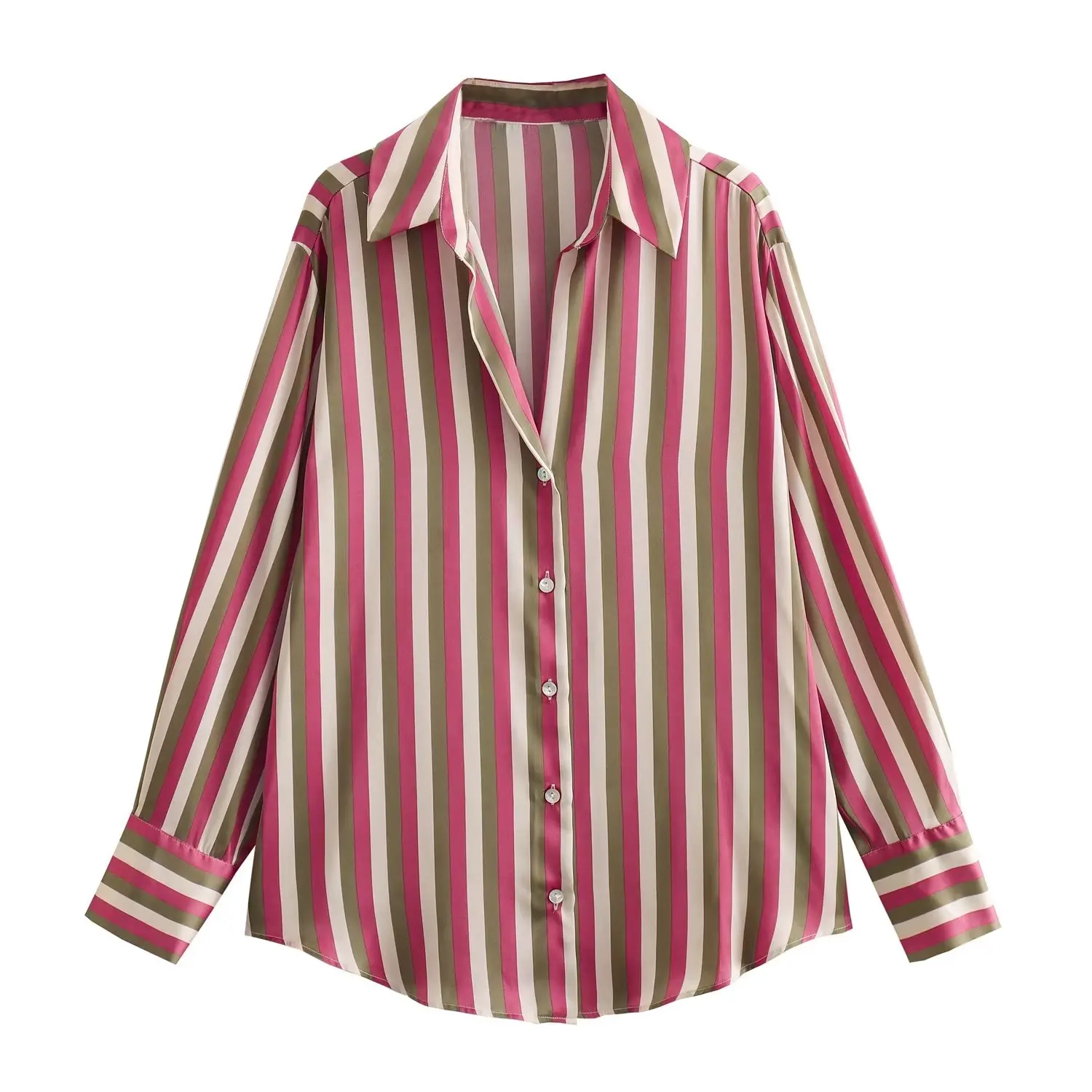 

Женская длинная рубашка в полоску, изысканная Мягкая атласная рубашка в стиле ретро с длинным рукавом и пуговицами, шикарный топ, новинка 2023