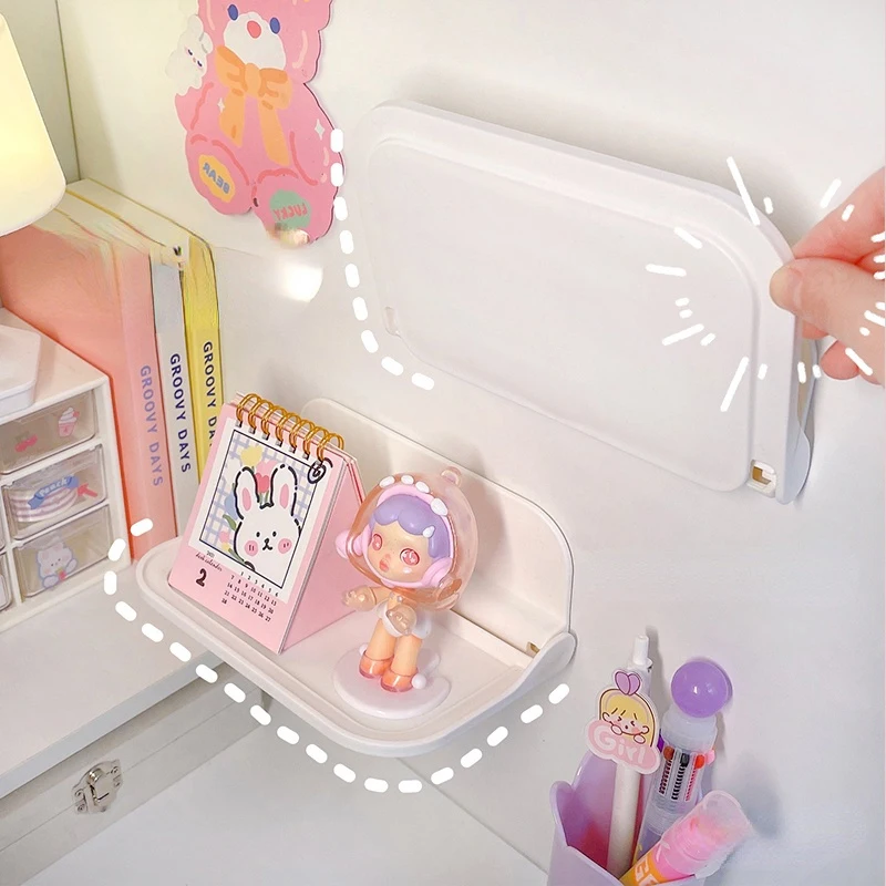 

Wall-mounted Folding Storage Board Storage Rack Punch-Free Plastic Shelf Rack Bathroom Folding Board Wall Bedside Hanging Shelf
