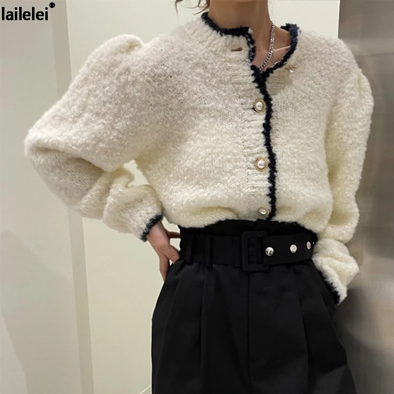 

puff sleeve knitted sweater cardigan