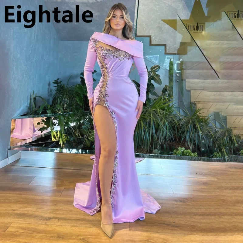 

Eightale Long Sleeve Lavender Mermaid Prom Dresses 2023 One Shoulder Party Gowns Customized Arabic Floor Length Evening Gown