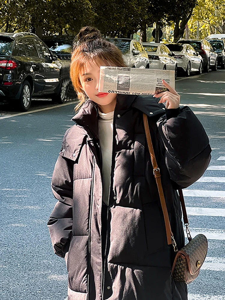 2023 Korean Jacket Women Winter X-long Parkas Solid Hooded Thicken Warm Female Snow Wear Coat Padded Loose Clothes