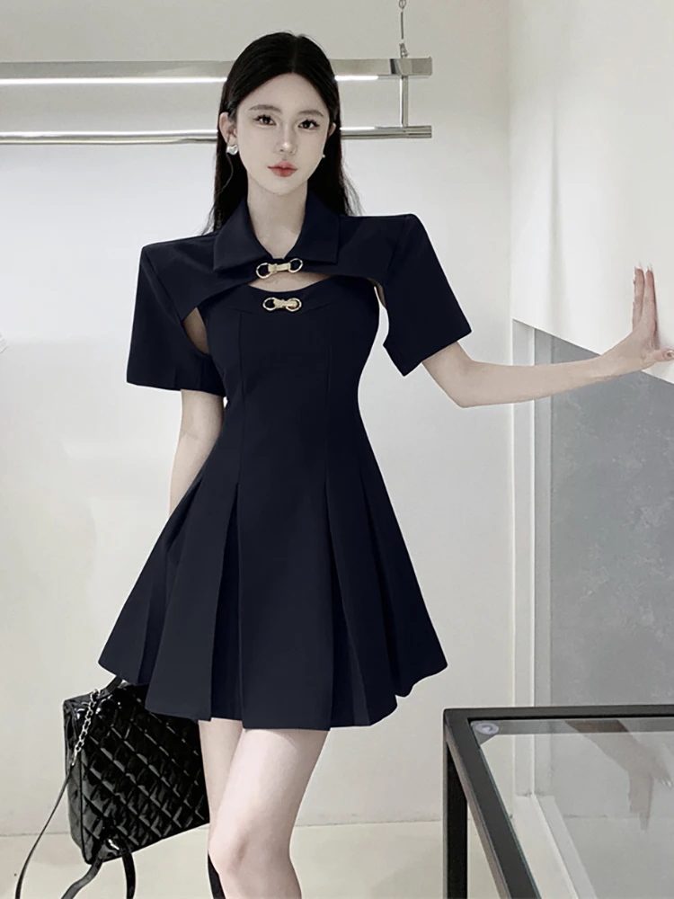 

Korean Summer Mini Dress for Women 2023 French Style Sweet Cute Puff Sleeve Ball Gown Pleated Dresses Lady Party Club Vestido