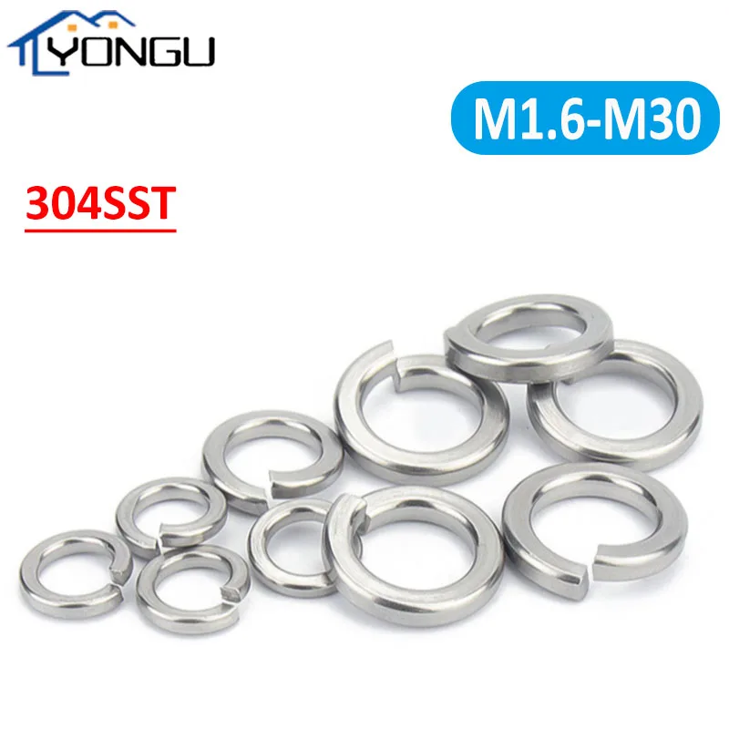 

304 Stainless Steel Split Spring Lock Washers Metal Elastic Gasket M1.6 M2 M2.5 M3 M4 M5 M6 M8 M10 M12 M16 M24 M27 M30