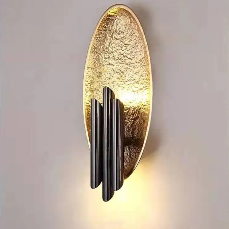 

Nordic Designer Gold Foil Led Wall Lamp Metallic Luster Living Room Bedroom Bedside Lamp Villa Hotel Aisle Wall Light E14 Bulb