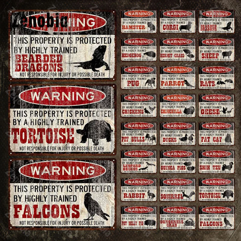 

Warning Animals Metal Sign This Property Is Protected By A Highly Trained Metal Sign Vintage Tin Sign Wall Stickers Home Decor