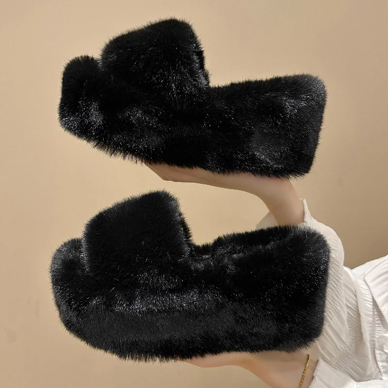 

Туфли женские на высоком каблуке из флока, плюшевые шлепанцы для взрослых, сандалии на платформе, шлепанцы, бежевые, в римском стиле, для мопса, 2023