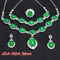 new high end chalcedony ice seed jade pendant necklace earrings ring bracelet luxury inlaid green four piece set fine jewelry