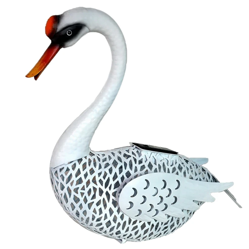 

Villa Outdoor Garden Simulation Animal Iron Art Leather Sculpture Solar Light Glowing White Swan Courtyard Decoration A