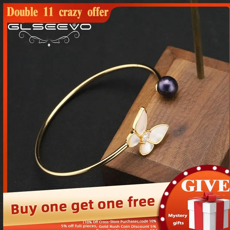 

GLSEEVO Handmade Natural Fresh Water Purple Pearl Bangles For Women Wedding Bracelet Fine Jewelry brazalete mujer GB0915