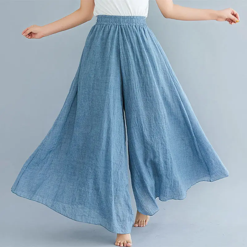 

Брюки до щиколотки, повседневные свободные широкие брюки разных цветов с эластичным поясом, новая одежда 2023, женские брюки в национальном стиле