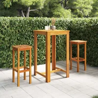3 Piece Patio Bar Set Solid Acacia Wood A Outdoor Table and Chair Sets Outdoor Furniture Sets