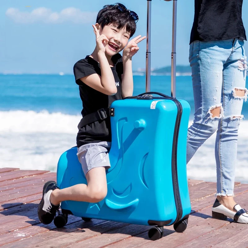 Children Rolling Luggage Spinner Wheels Suitcase Kids Cabin Trolley Travel Bag child Cute Baby Carry On Trunk Can sit to ride images - 6