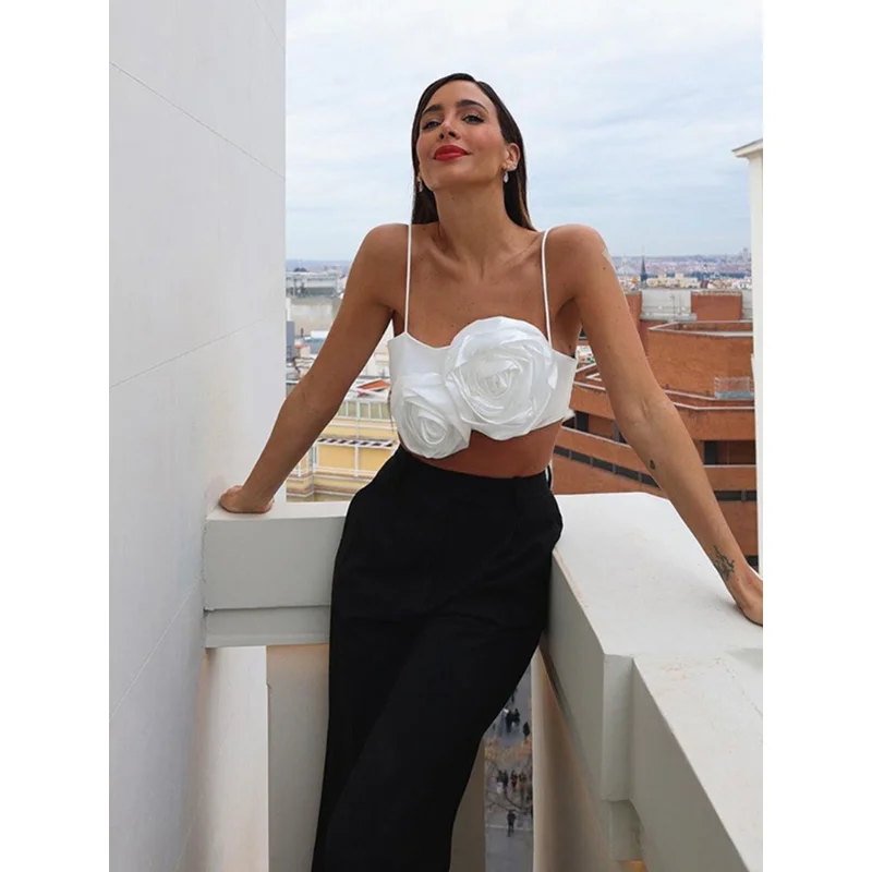 

Женский Атласный топ на бретелях-спагетти, однотонный белый пикантный Шелковый топ с цветочным принтом, весна-лето 2023