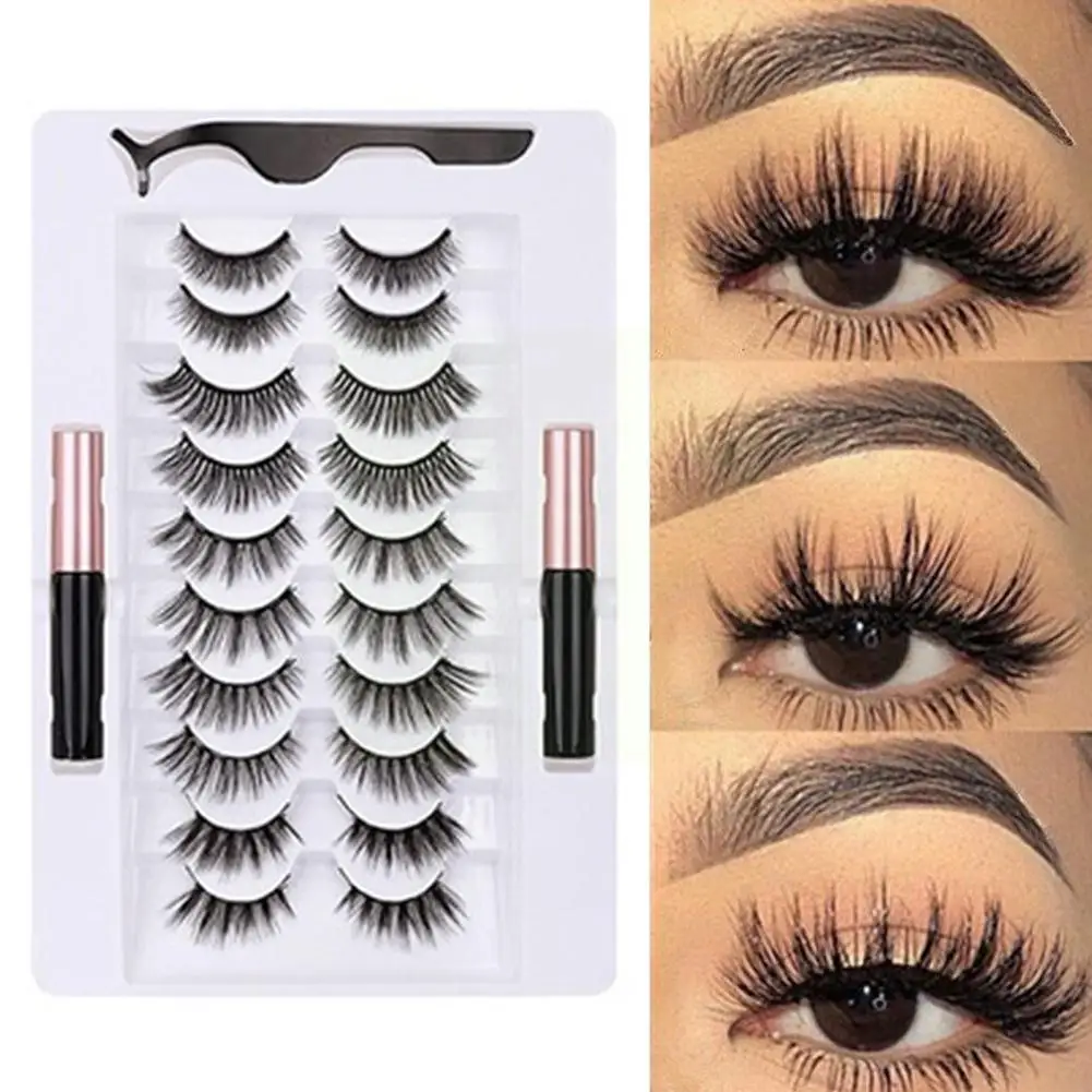 

10pairs Magnetic Eyelashs With Magnetic Eyeliner Waterproof Lasting Eyelashes False Natural Magnetic Long Eyelash Long U2H4