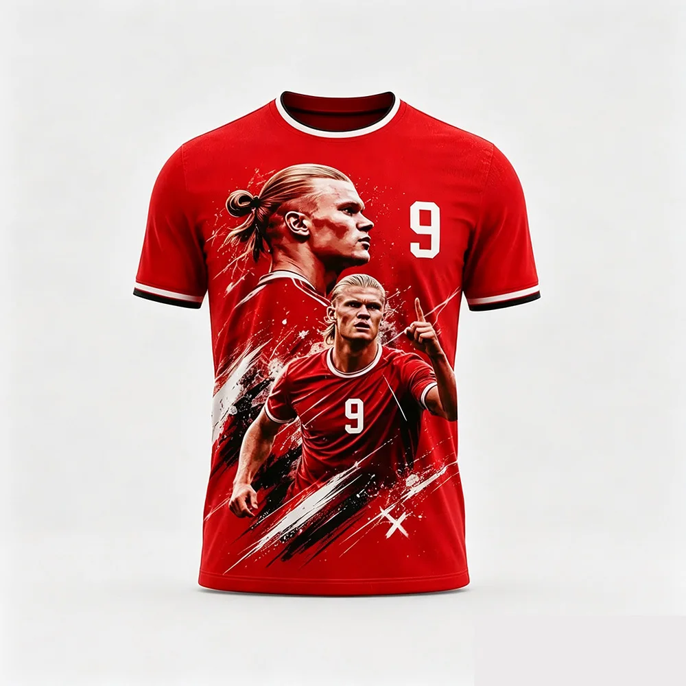 Фото Футболка Haaland 9 Red Graphic T-Shirts для футбольных фанатов, новая летняя сетчатая майка 2026 года, мужская и женская повседневная спортивная футболка с коротким рукавом в стиле Y2K №1