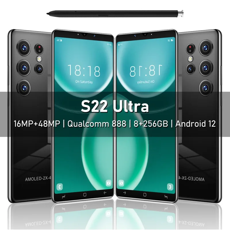 

S22 ultra для смартфона, мобильного телефона с экраном 5,8 дюйма, 8 Гб ОЗУ, 256 ГБ, разблокированный телефон 16 + 48 МП, две sim-карты, micro Android